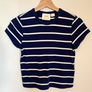 Anthropologie Maeve Blue and White Striped T-Shirt
